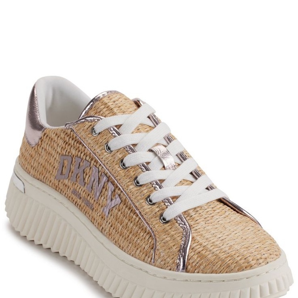 DKNY Tan and Silver Platform Sneakers